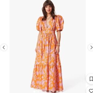 Larkyn Cotton Maxi Dress Plunge V-Neck Puff Sleeve